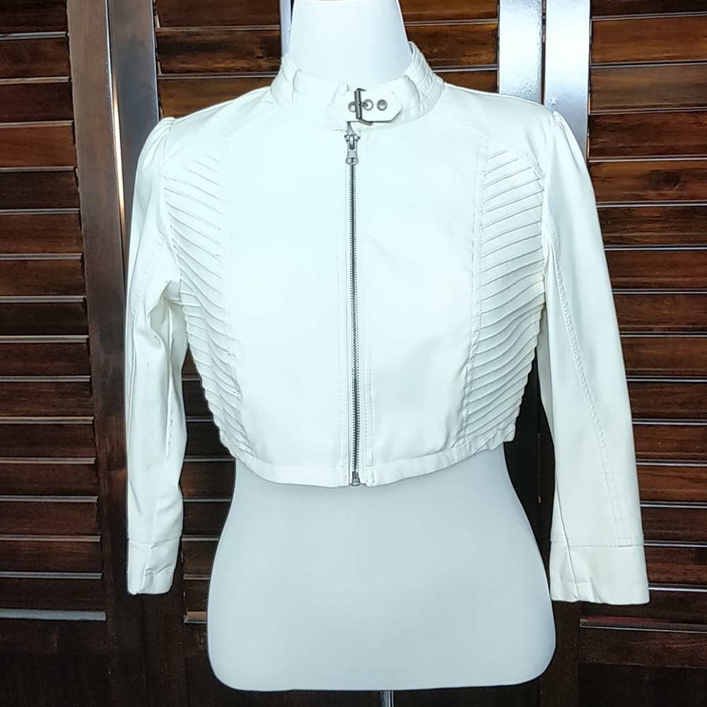 White Crop Faux Leather Jacket